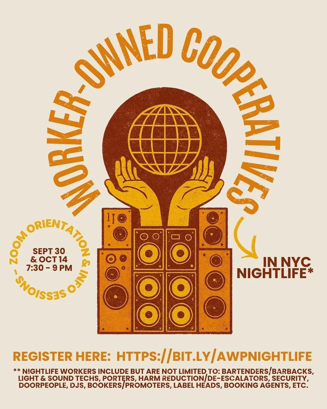 Free Worker Co-op Classes for Nightlife Workers ✊✊✊

Join us for an orientation about our upcoming class for nightlife workers on worker cooperatives, including what they are and how to start one. In the ever-changing nightlife industry, this class w