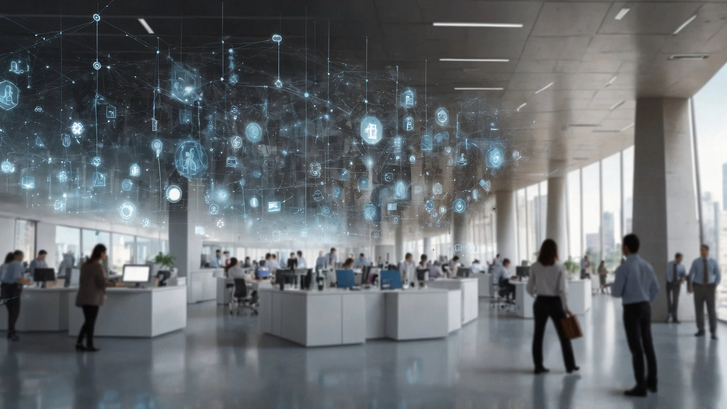 Un entorno de oficina moderna donde se están procesando facturas mediante una plataforma de procesamiento de documentos inteligente.