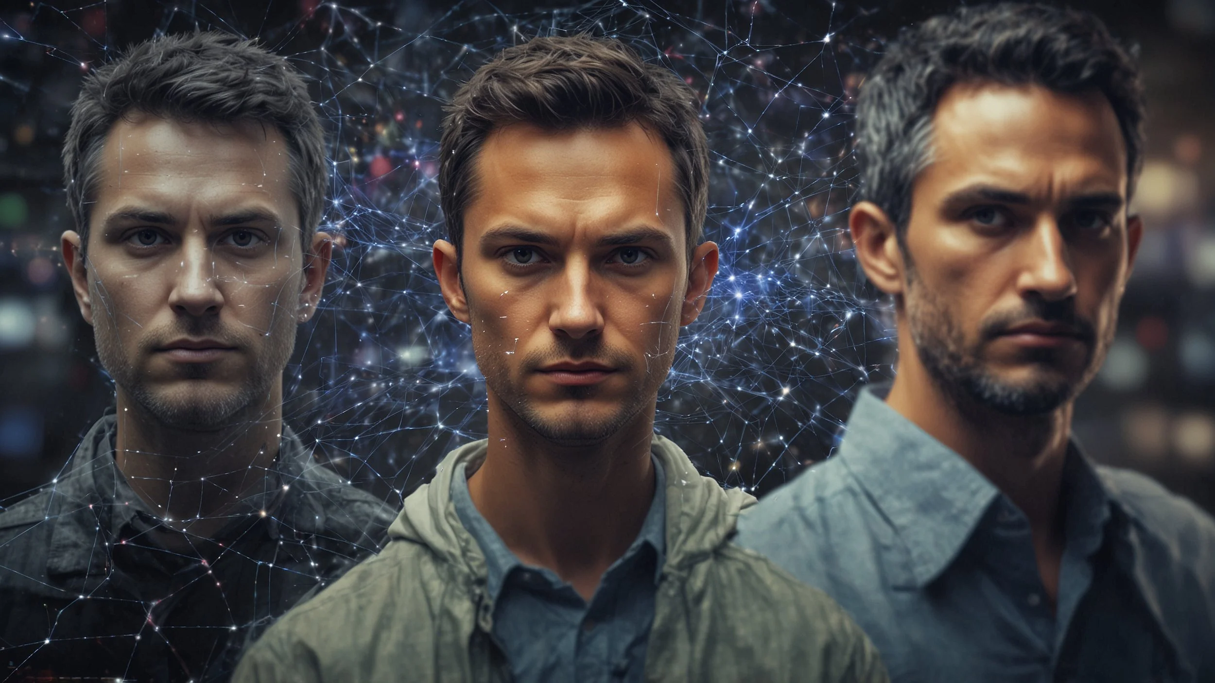 An illustration showing a conceptual battle between a deepfake creator and a cybersecurity expert.