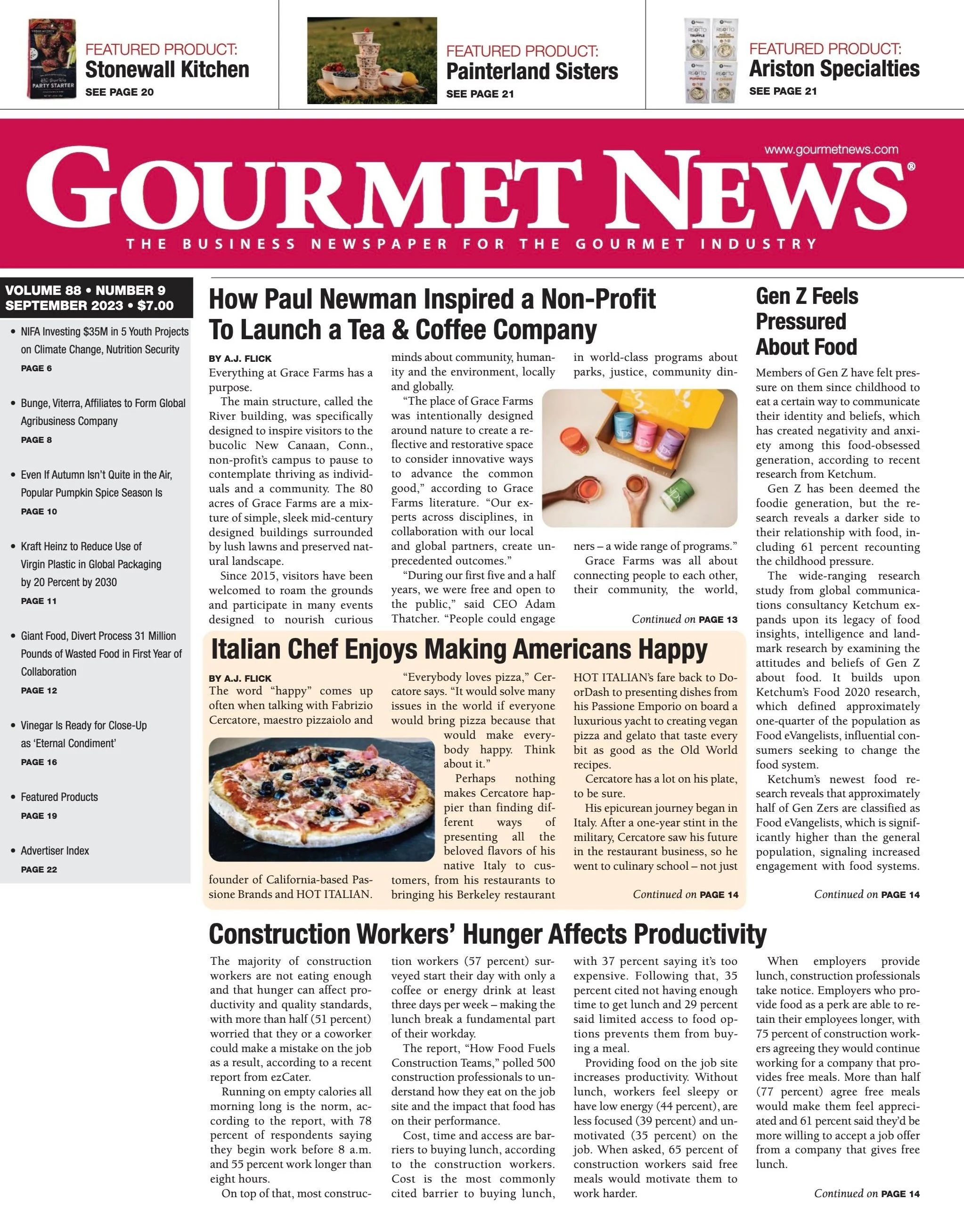 Cover story on Fabrizio Cercatore, Gourmet News, September 2023—Editor in chief AJ Flick discovers and shares how this Maestro Pizzaiolo enjoys making Americans happy with his innovative twist on traditional Italian dishes.