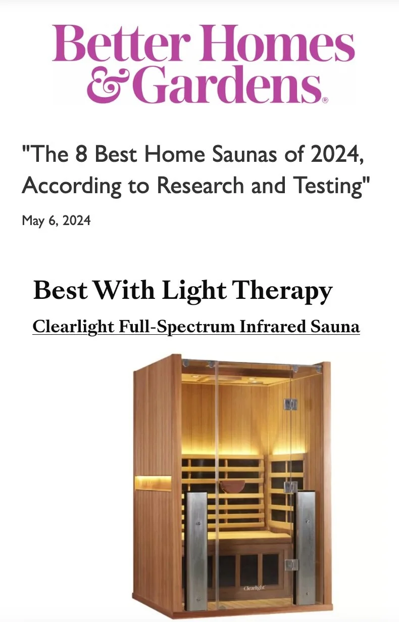 Better Homes & Gardens names Clearlight Full Spectrum Sauna as BEST WITH LIGHT THERAPY, for 2024