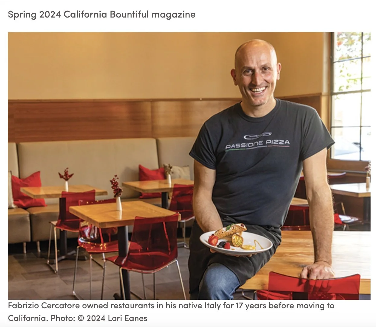 Spring 2024 California Bountiful magazine spotlight on Italian-born culinary entrepreneur, Fabrizio Cercatore, who knows how to build a culinary brand & a business. in California.