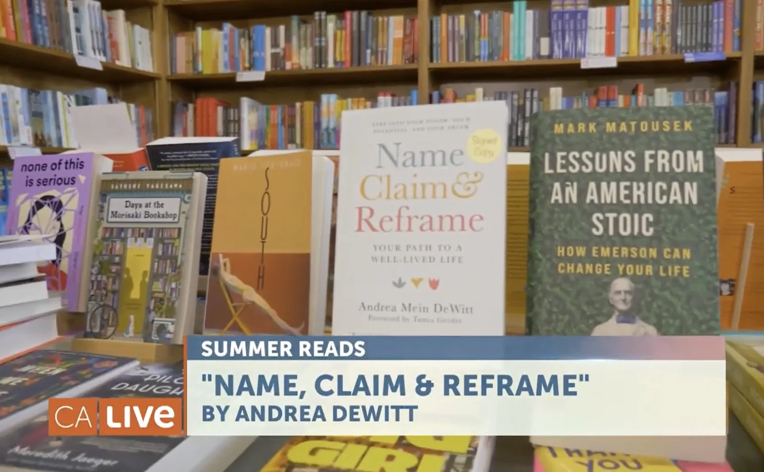 California Live Contributor Brian Copeland shares five books that will empower and inspire you this Summer—leading off with 2023 top motivational read, Name, Claim & Reframe by Orinda-based author, Andrea Mein DeWitt.  Air date, July 17, 2023 (NBC)