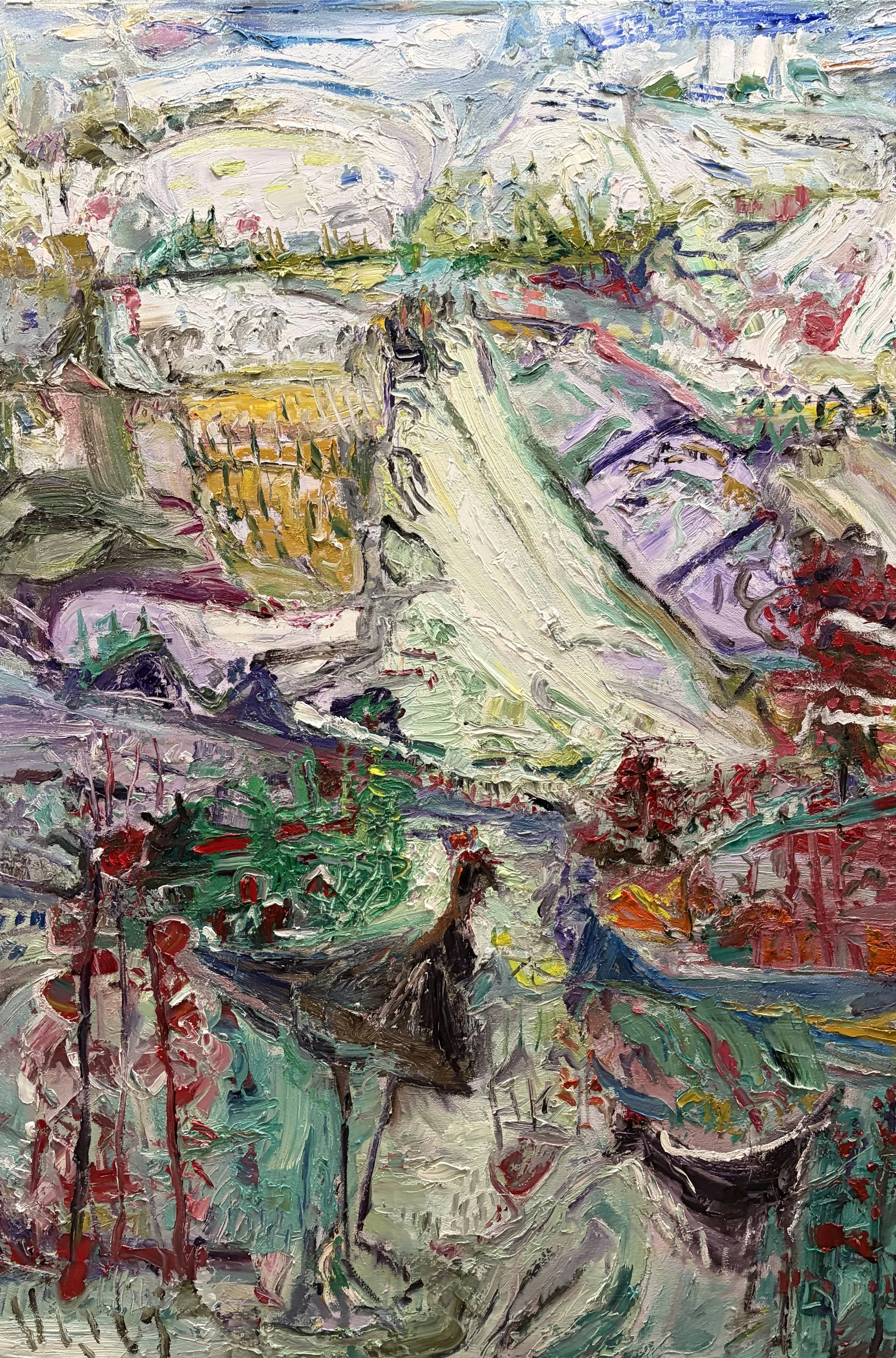 “Kokoschka’s Garden with Chickens,” Oil, 40” x 58l, $1500