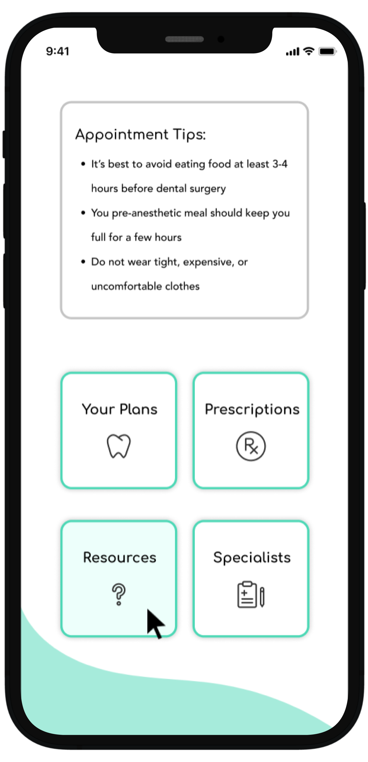 From the dashboard a user can select the resources button to learn more about a variety of topics