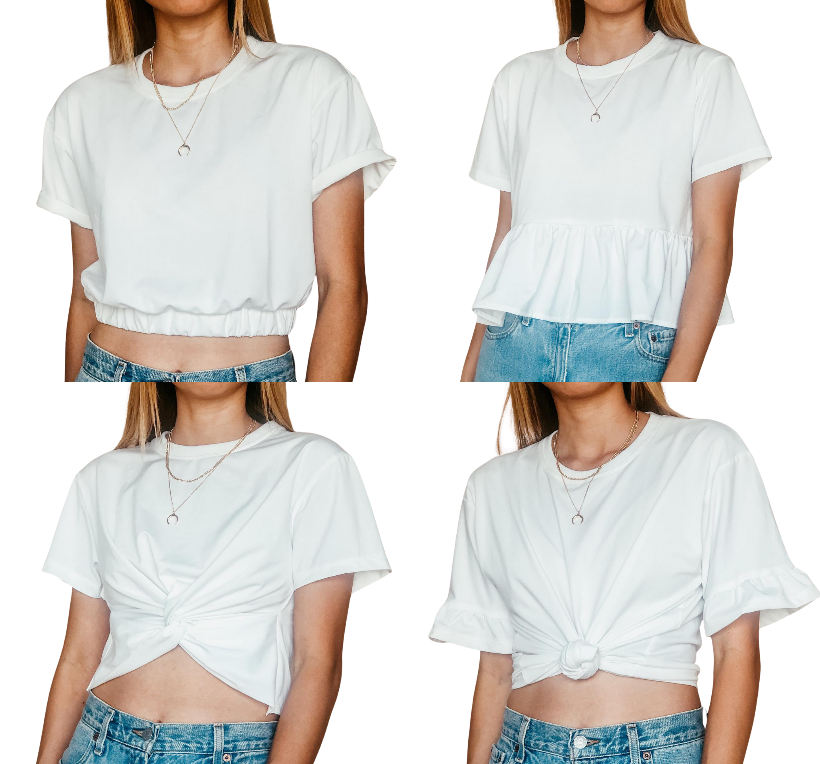 Refashion old boring T-shirts into 4 different styles of crop top