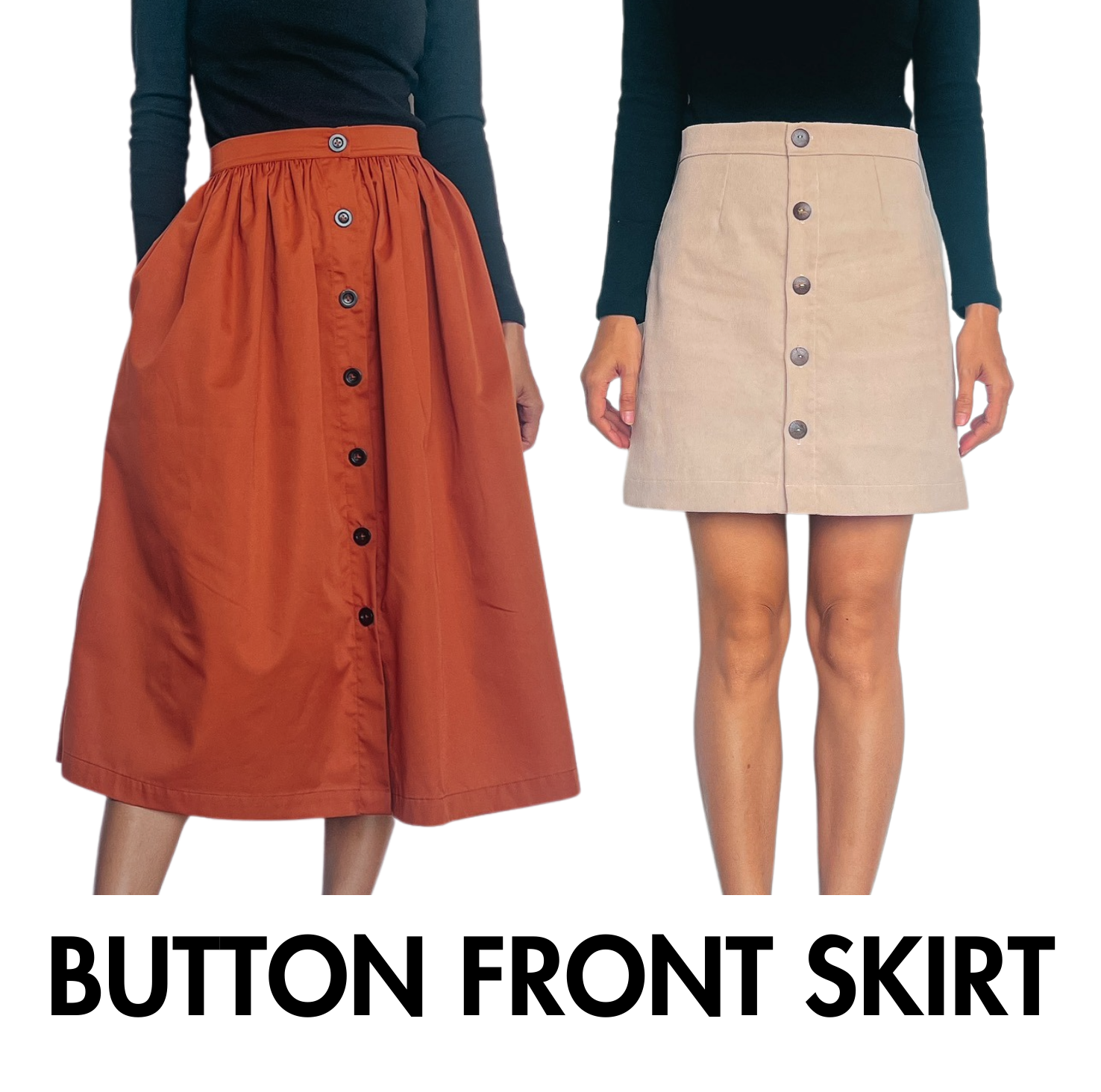 DIY Button front skirt in 2 different ways | Sewing project to make in a day