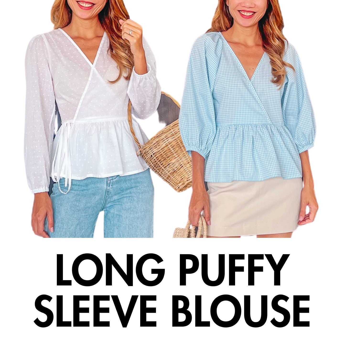 DIY Long puffy sleeve blouse with ruffle hem and wrap style | Sewing tutorial with pattern making