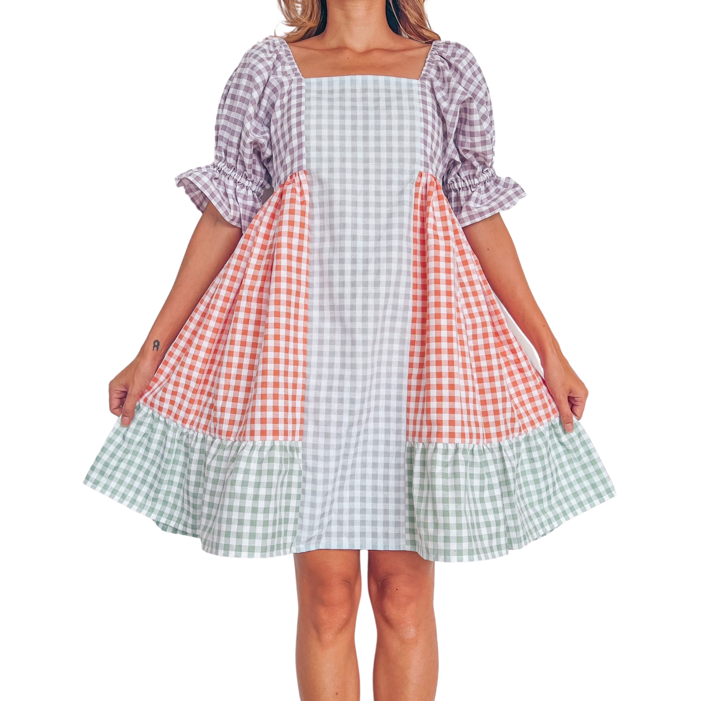 DIY PUFF SLEEVE PATCHWORK DRESS from leftover fabrics | The most colorful dress I've ever made
