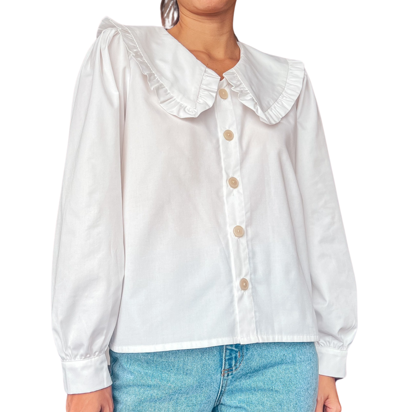 DIY Peter Pan collar blouse with long puffy sleeve and button down | Step by step sewing tutorial