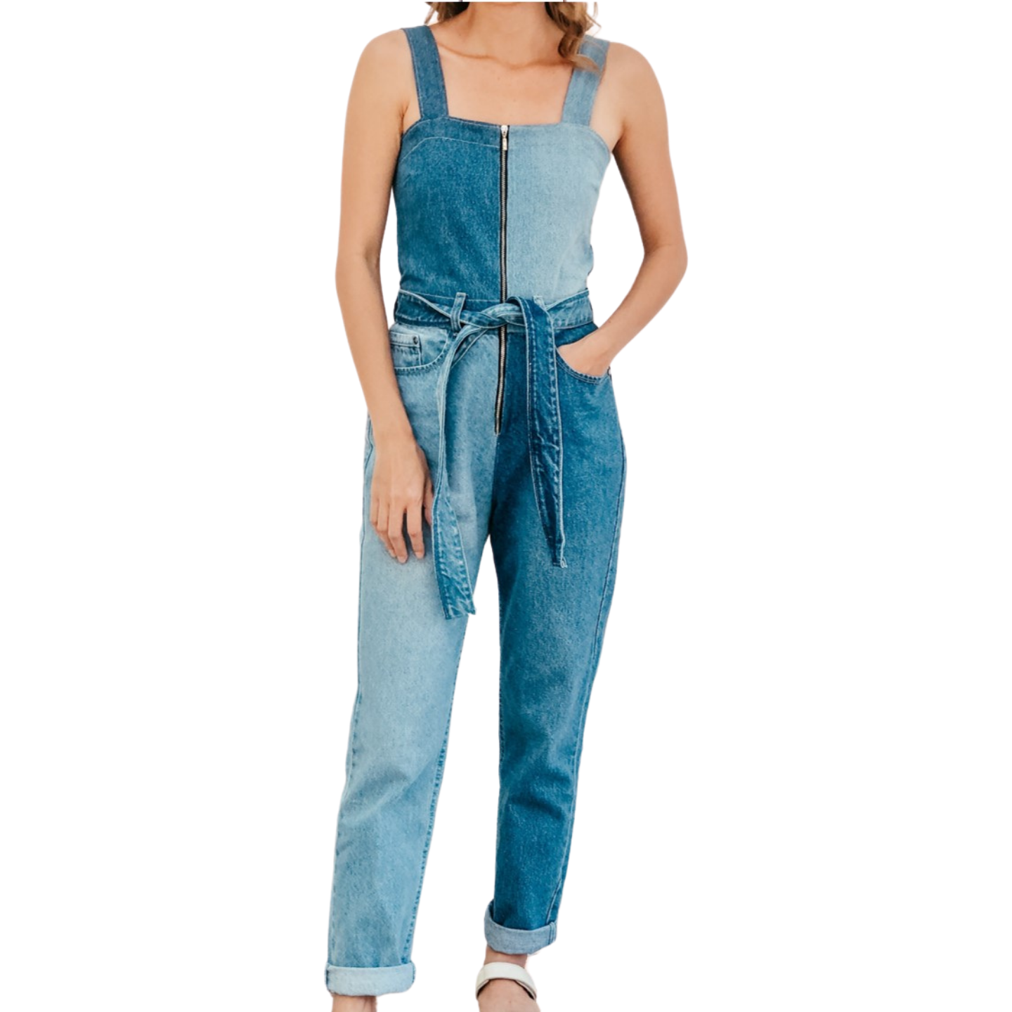 DIY Denim patchwork jumpsuit from Men's jeans - Jeans transformation idea