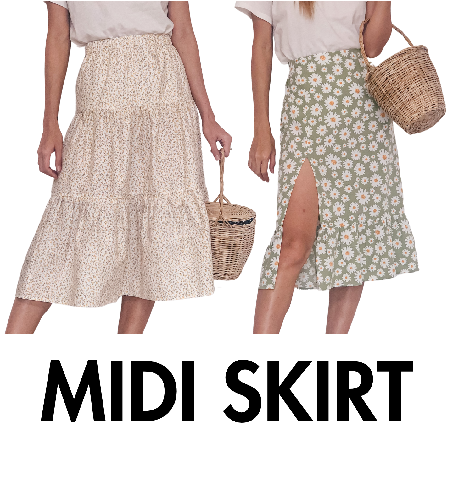 DIY MIDI SKIRT without zipper in 2 styles | Tiered skirt &amp; Ruffle hem with leg slit skirt