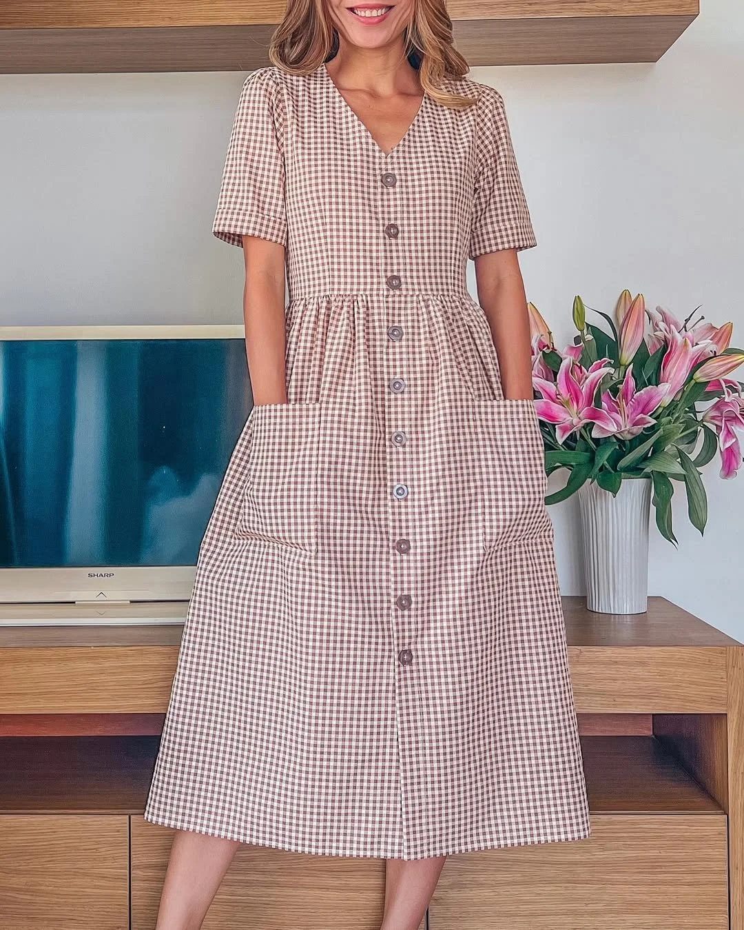 DIY Button down midi dress (with short sleeve and front pocket) | Beginner friendly sewing tutorial