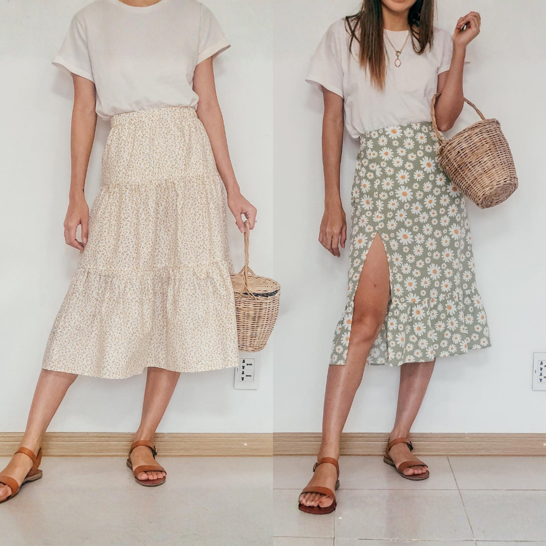 DIY MIDI SKIRT without zipper in 2 styles | Tiered skirt &amp; Ruffle hem with leg slit skirt