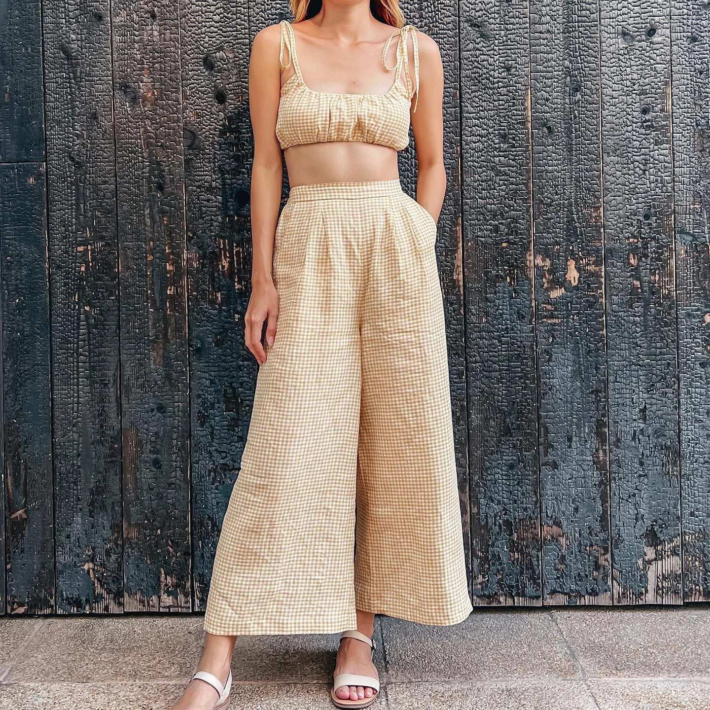 DIY Matching set (gathered crop top &amp; High waisted wide leg pants)|Dating wardrobe| Ep 2-Picnic date