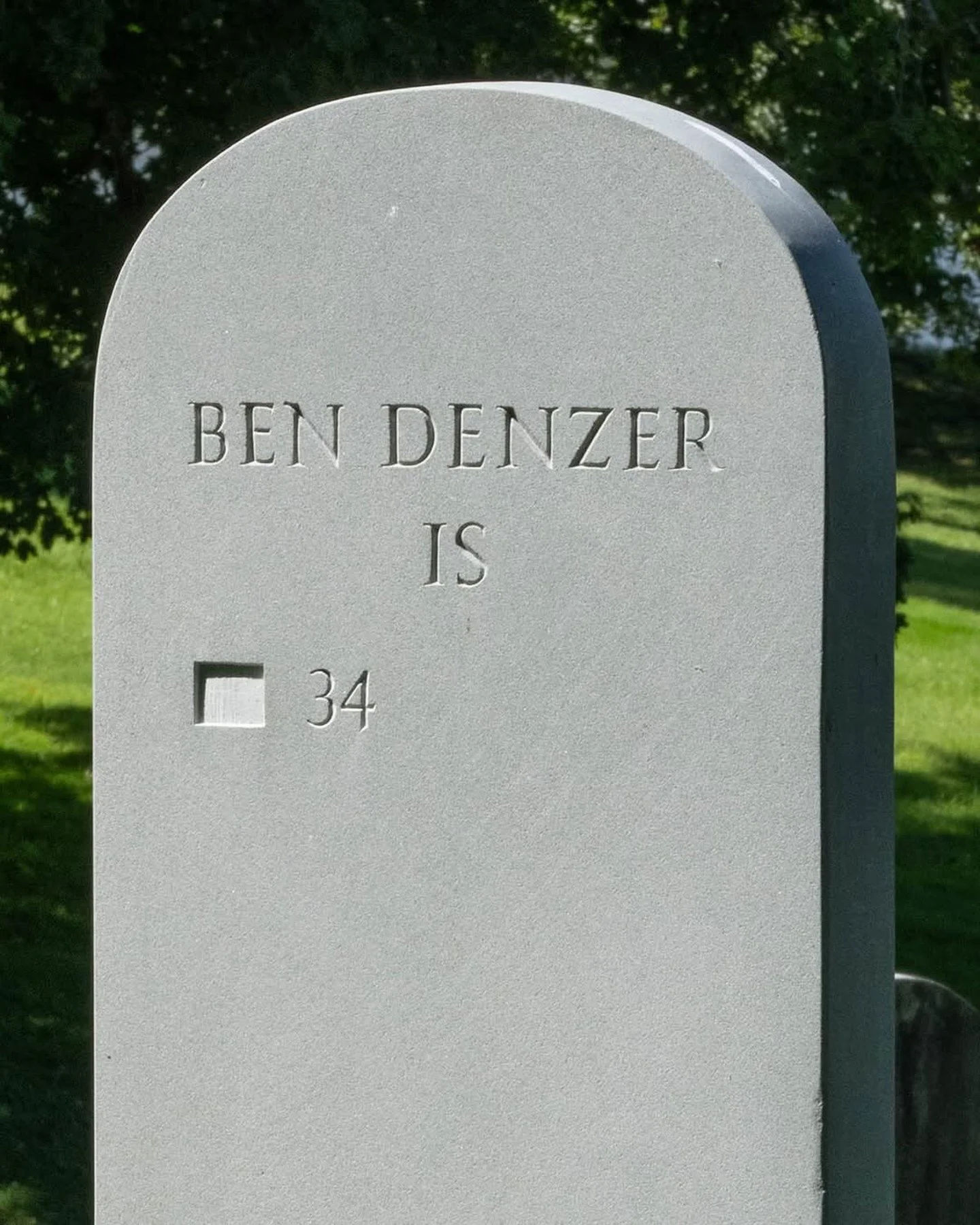 🪦 A gravestone that changes every year. Until death.⁠
⁠
I came across this public artwork by artist @bdenzer who installed it in the Poughkeepsie Rural Cemetery in New York State. Every year, around his birthday, his new age is carved into the stone