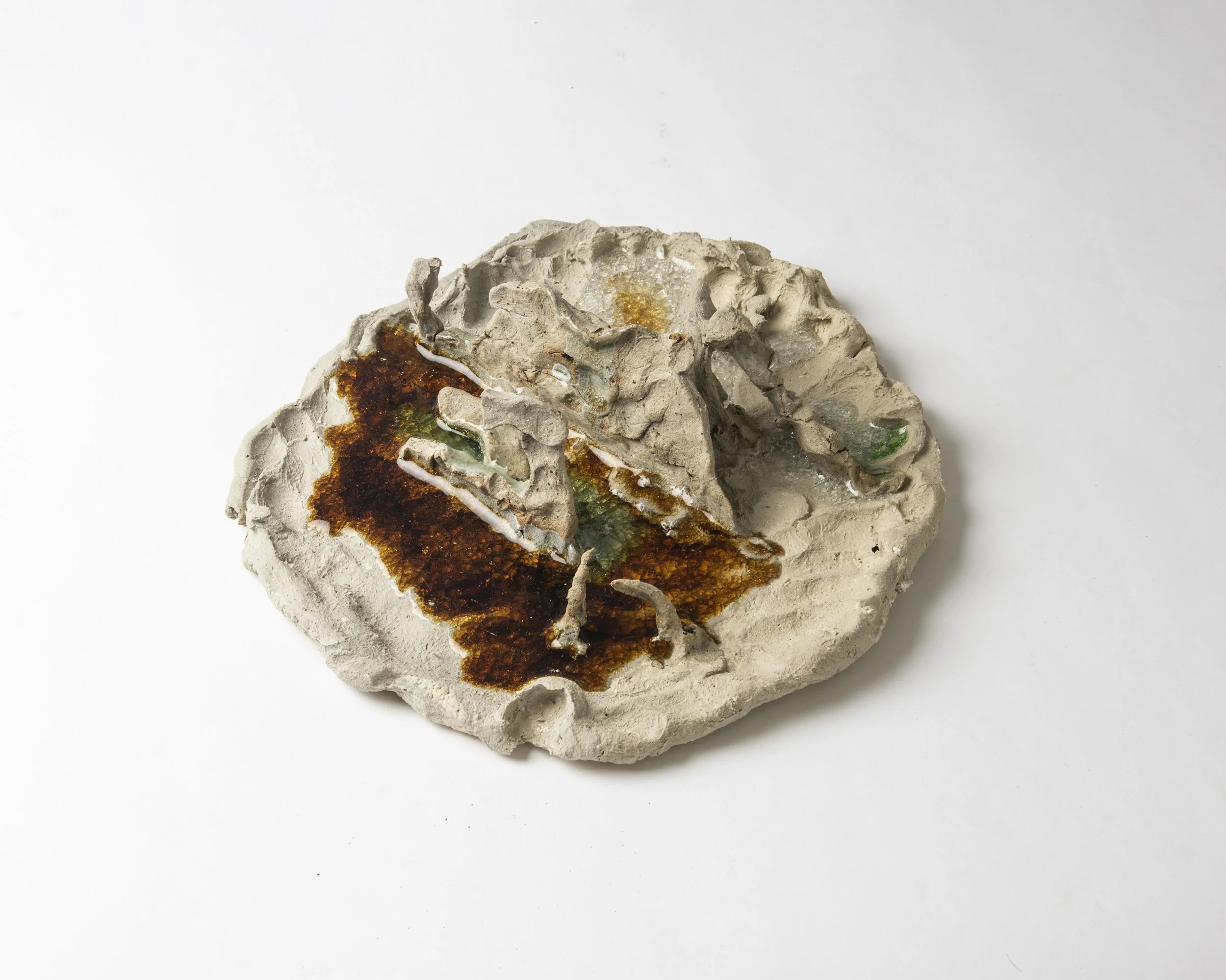 Portal meltings I, 2025, stoneware ceramics: ball clay, silica, ash, glass, 25.5 x 27 x 9.5cm.  Private Collection. 