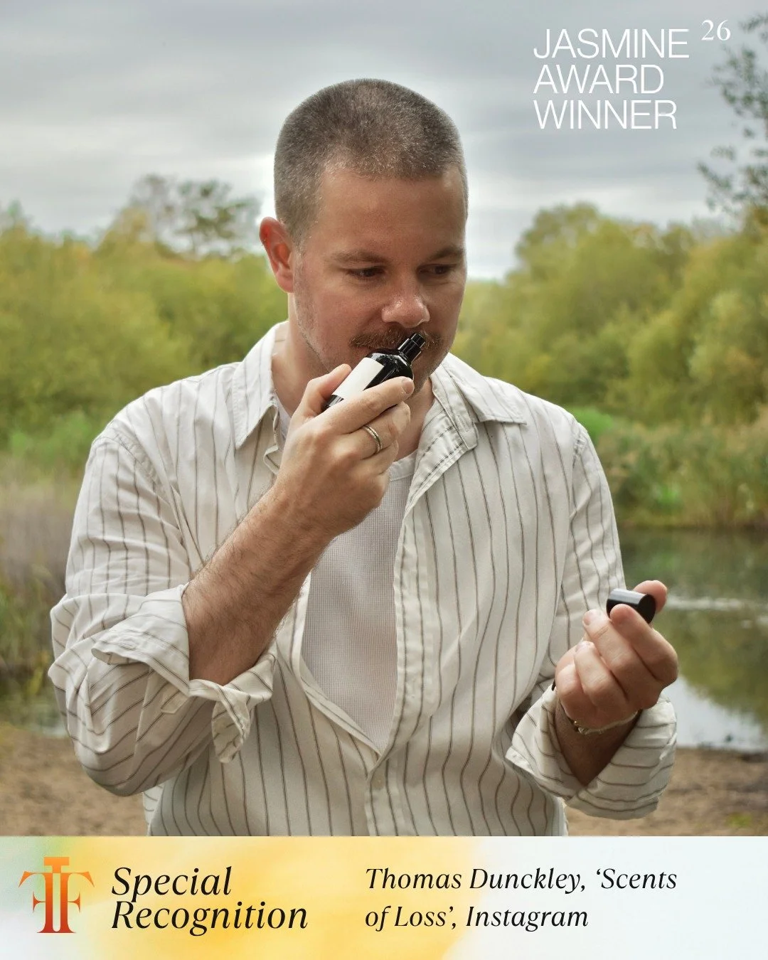 The winner of the Special Recognition Jasmine Award 2026 is&hellip;
Thomas Dunckley @makingscentsmakesense for his piece 'Scents of Loss' on Instagram. 
Congratulations! 

#JasmineAwards #FragranceJournalism #BeautyJournalism #Fragrance