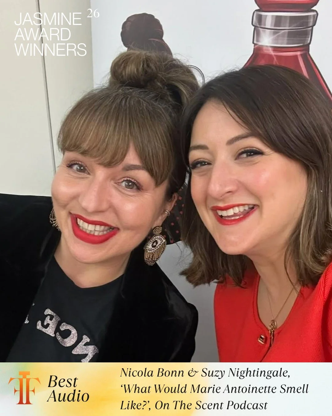 The winner of the best Audio category Jasmine Award 2026 is&hellip;
@outspokenbeautynicola Nicola Bonn &amp; @fragrantmaven Suzy Nightingale for their episode 'What Would Marie Antoinette Smell Like?' for @onthescentpodcast 
Congratulations! 

#Jasmi