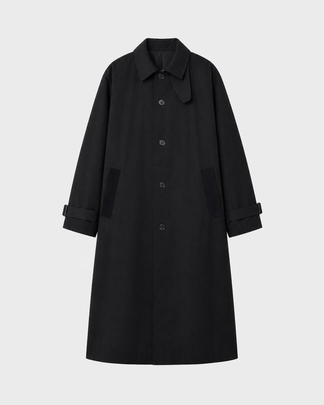 Corduroy details on an oversized coat.