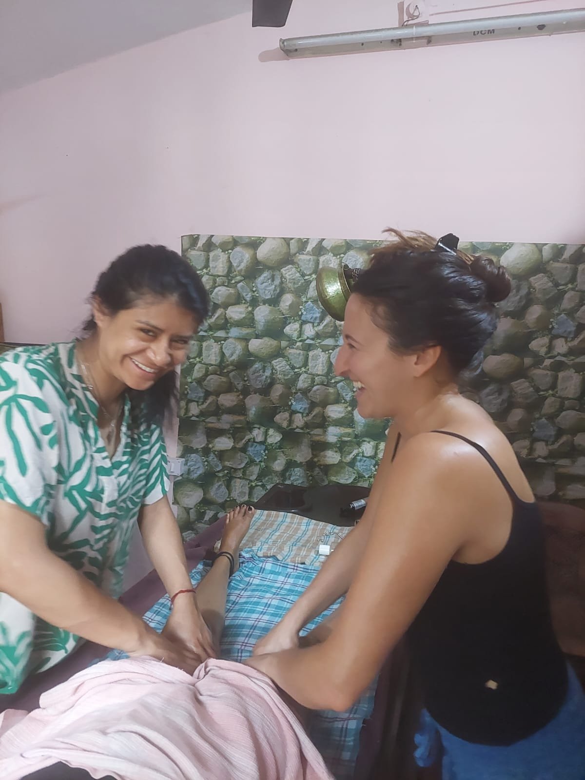 We spent a week sweating and laughing, covered in oil learning how to practice Ayurvedic massage. Rishikesh, India, 5/2023