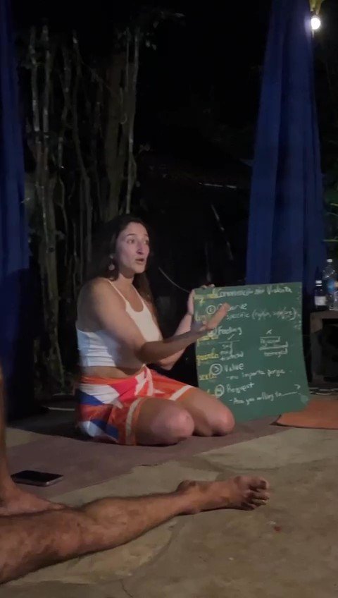 Teaching a workshop on Nonviolent Communication at a backpacker's hostel in Brasil. Switching between English, Spanish and Portuguese, confusing but well recieved. Pipa, Brasil, 4/2024