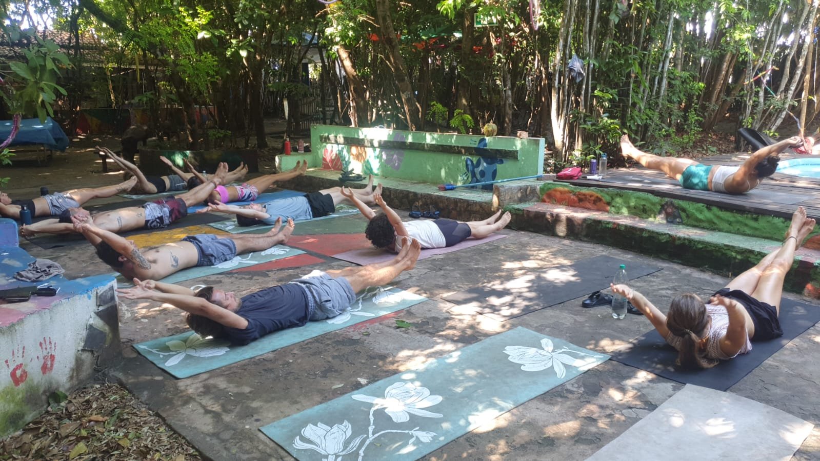 Teaching hatha yoga at a backpacker's hostel in Brasil. Classes were from 1-22 students in size, for many it was their first yoga class ever. It was a privelege to teach. Pipa, Brasil, 6/2024