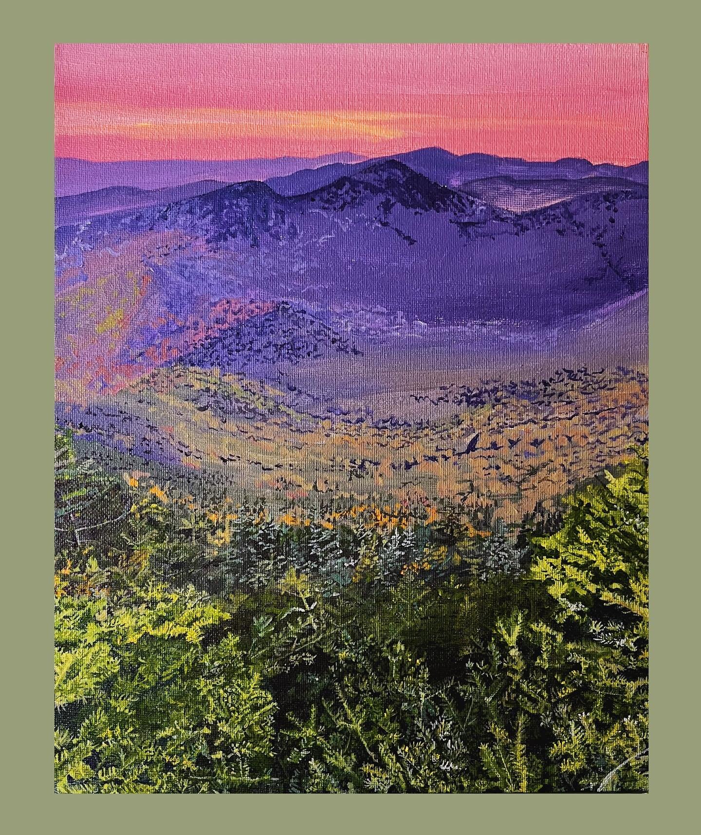 A recently (almost) finished painting for @_claireellis_ &lsquo;s Christmas gift. 

A lovely view from the top of Jay Peak (unsurprisingly) at sunset 🫶🏼