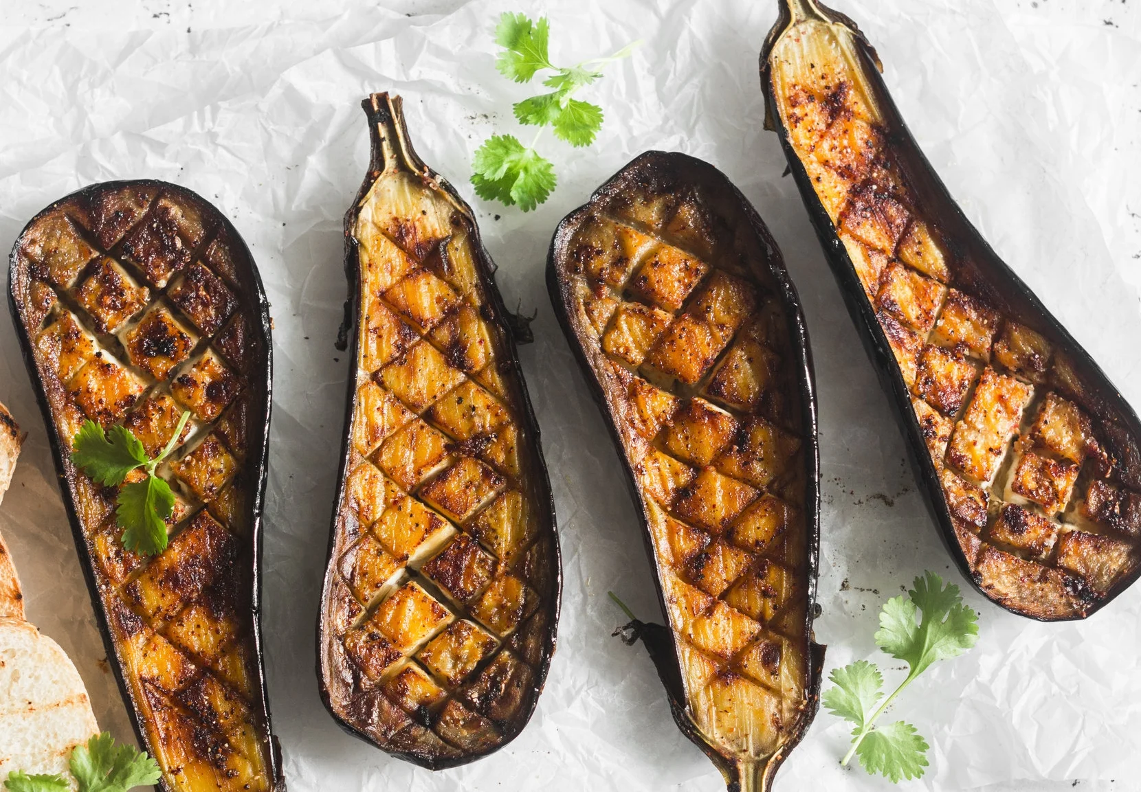 Loaded Grilled Eggplant w/ Creamy Herb Sauce