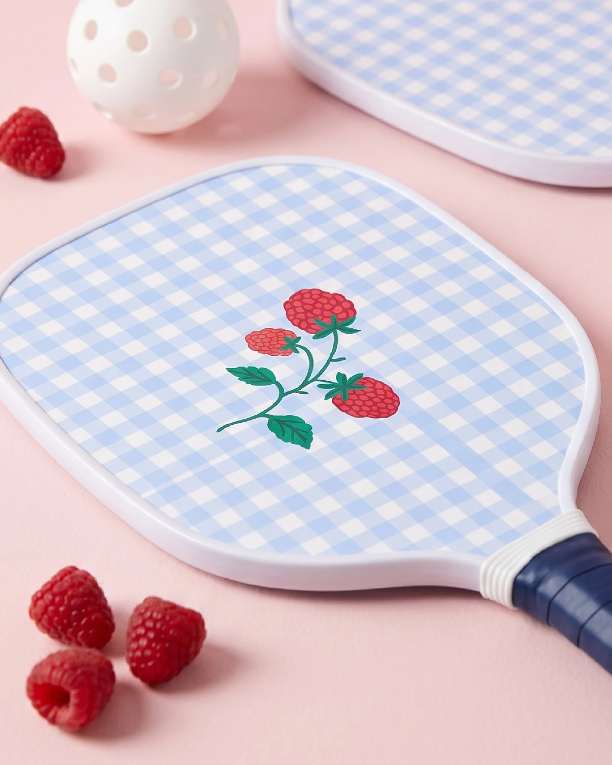 Gingham, raspberries, and a really good excuse to be outside. ☀️

Designed with @indigo 

#pickleballislife #pickleball #gingham #design #cute