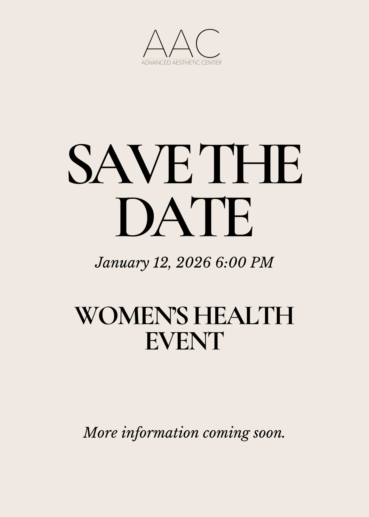 🗓 Mark your calendars!

AAC is hosting a women's health event on January 12th at 6:00 PM. We will be learning about hormone optimization, heart health, and so much more. 

Dr. Michelle Dew, a highly respected AdventHealth cardiologist and women's he