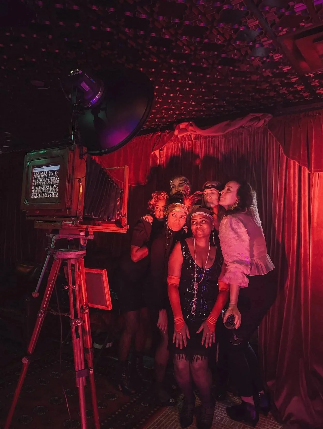 Group of people enjoying Chicago's best photo booth.