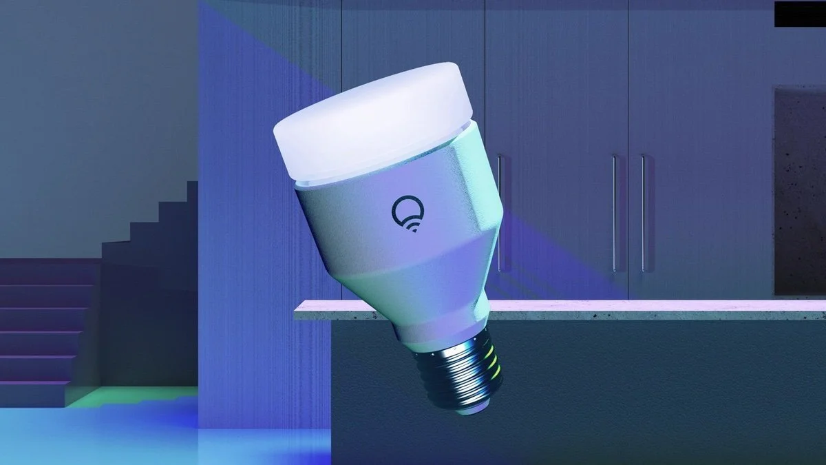 The LIFX light bulb dynamically responds to inputs from paired devices (like Fitbits), adjusting lighting color and intensity.