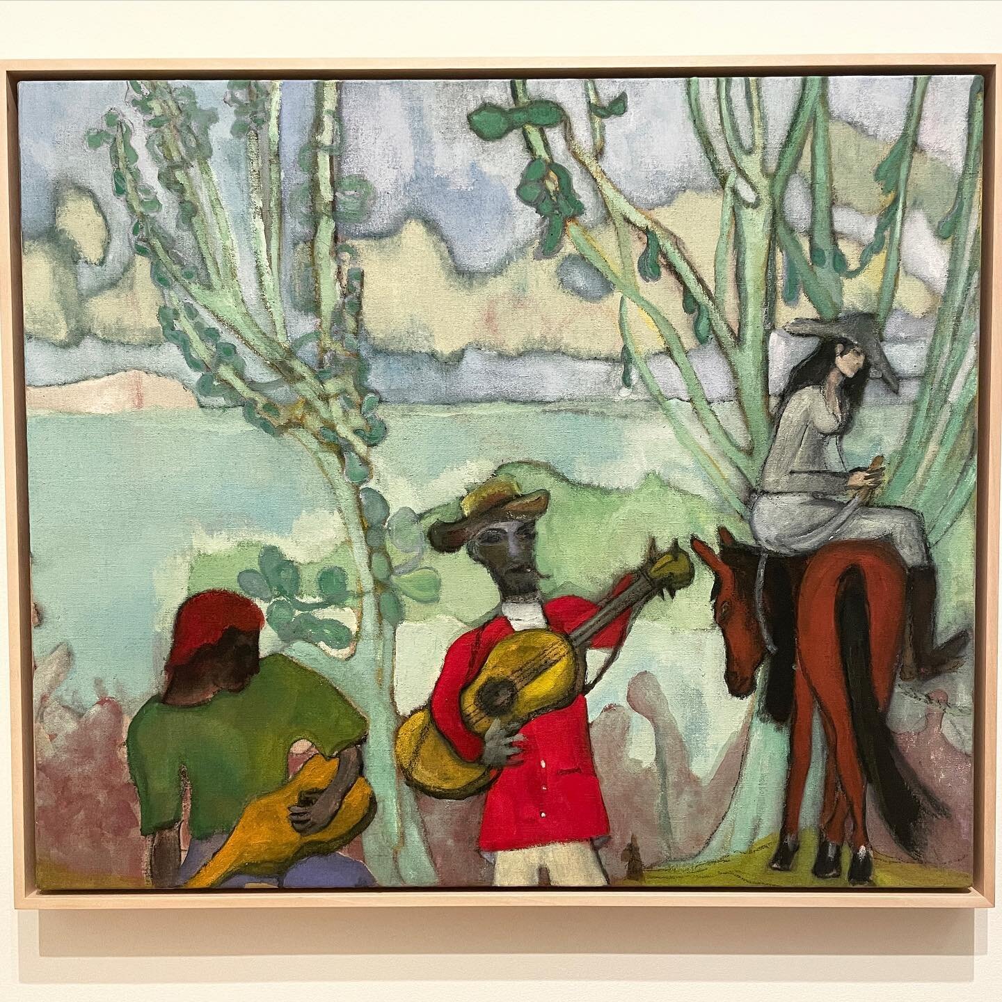 Two from Peter Doig&rsquo;s beautiful and otherworldly show at @courtauld 

1. Music (two trees) 2019 
2. Canal 2023

#painting #colour #figurative #Trinidad #london #regentscanal