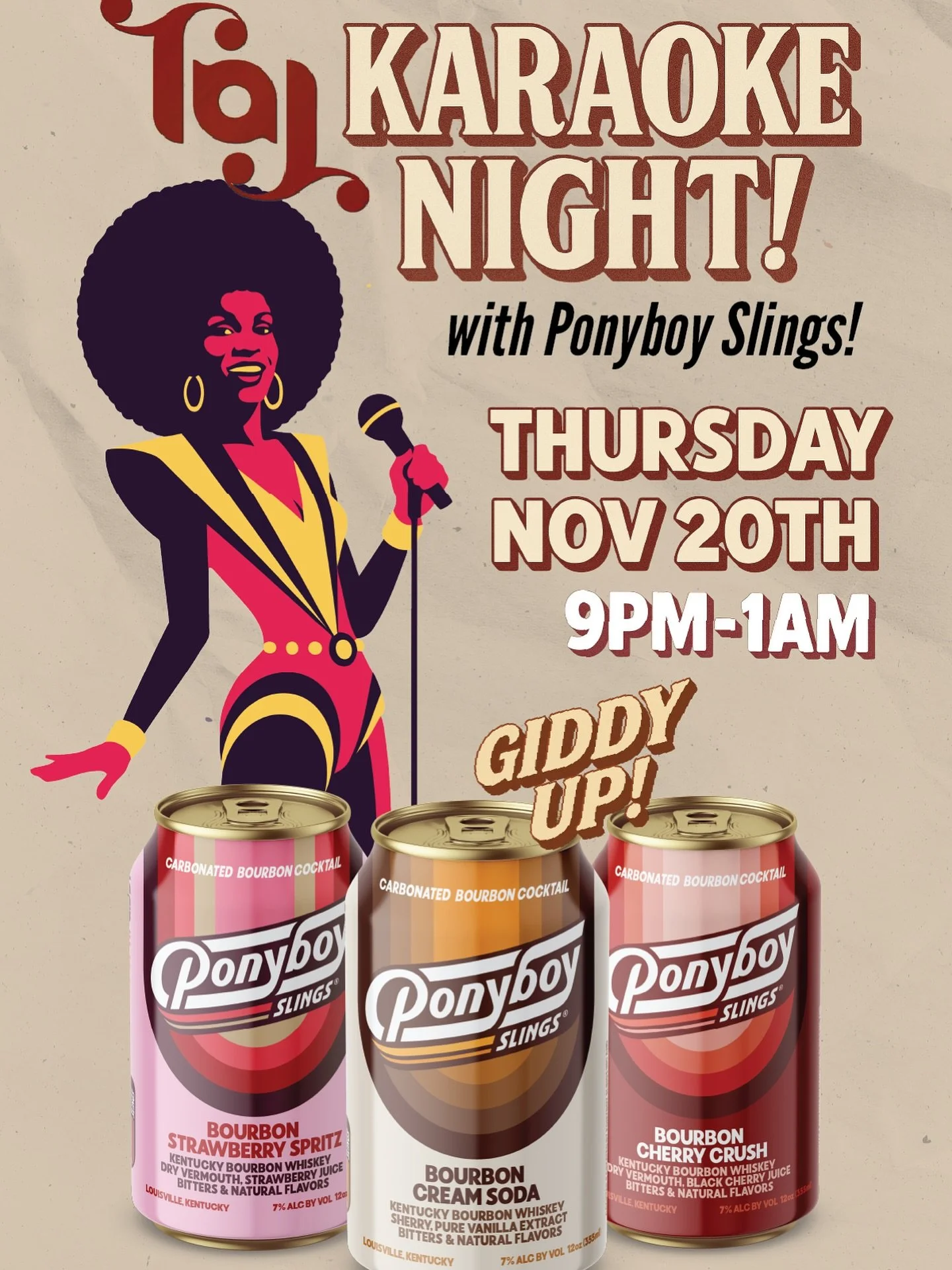 THURSDAY KARAOKE NIGHT @taj_nulu_2.0 

Let us feed you delicious Ponyboy as you sing your heart out!! 🎤 And watch Mike and Janell sing love songs all night for their 4 year wedding anniversary! 🤍💒

Thursday November 20th 9-1am!!

#tajkaraoke #drin