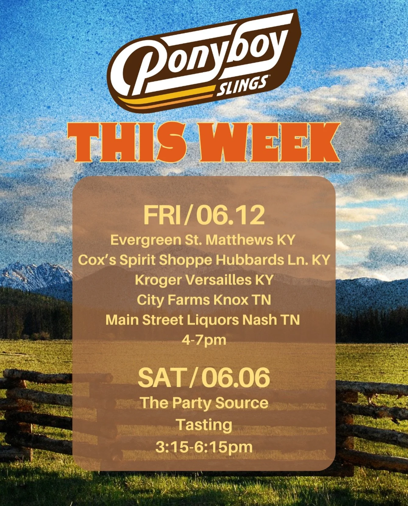 📣THIS WEEK! 📣

TASTINGS AT:

@coxs_evergreen_liquors 
@krogerchrispicks @krogerco 
@thepartysourcenky 
@cityfarmsalcoa 
@liquorlords 

#ponyboyslings #rtd #summercocktails #cannedcocktails #tastings