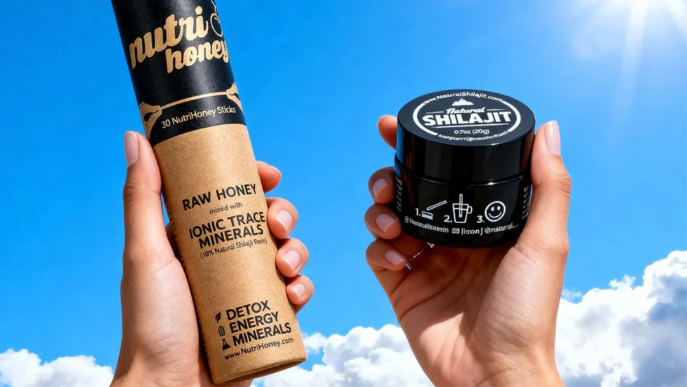 Image of Shilajit products against blue sky background