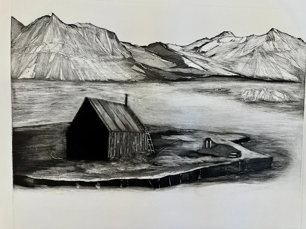 Melt Down II
17" x 17" etching on Fabriano Paper
Utilizing a selective wiping technique, I isolated the island to be more forlorn. 

