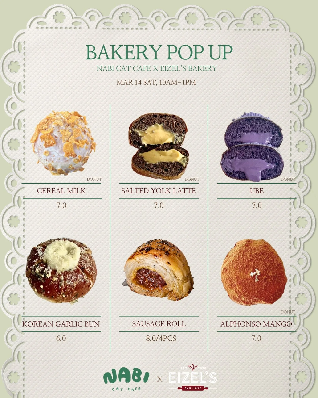 Announcing yummy bakery popup for this Saturday with @eizelsbakery ! It will be run 10am-1pm on March 14th showcasing lots of delectable donuts and savory pastries 💛&thinsp;
&thinsp;
&thinsp;
&thinsp;
&thinsp;
&thinsp;
&thinsp;
&thinsp;
&thinsp;
#ba