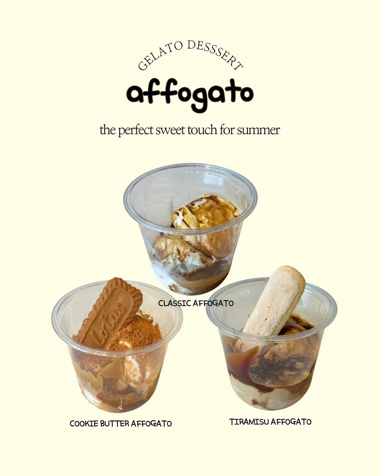 Introducing our affogato series 🍨💛

Starting this Friday, stop by for a sweet treat! We&rsquo;re now serving classic affogatos, plus our well-loved tiramisu and cookie butter flavors in gelato form. You can also enjoy them caffeine-free without the