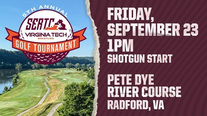 25 days left till the 5th Annual SERTC Golf Tournament🦃‼️

Can confirm: it's a great time on the links with the boys of Hokies Wrestling🤼&zwj;♂️⛳️

Registrations still piling in &amp; we're still open for Title, Lunch, Beverage, &amp; Hole Sponsors