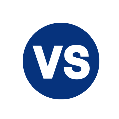 Blue circle with white letters 'VS' in the center.