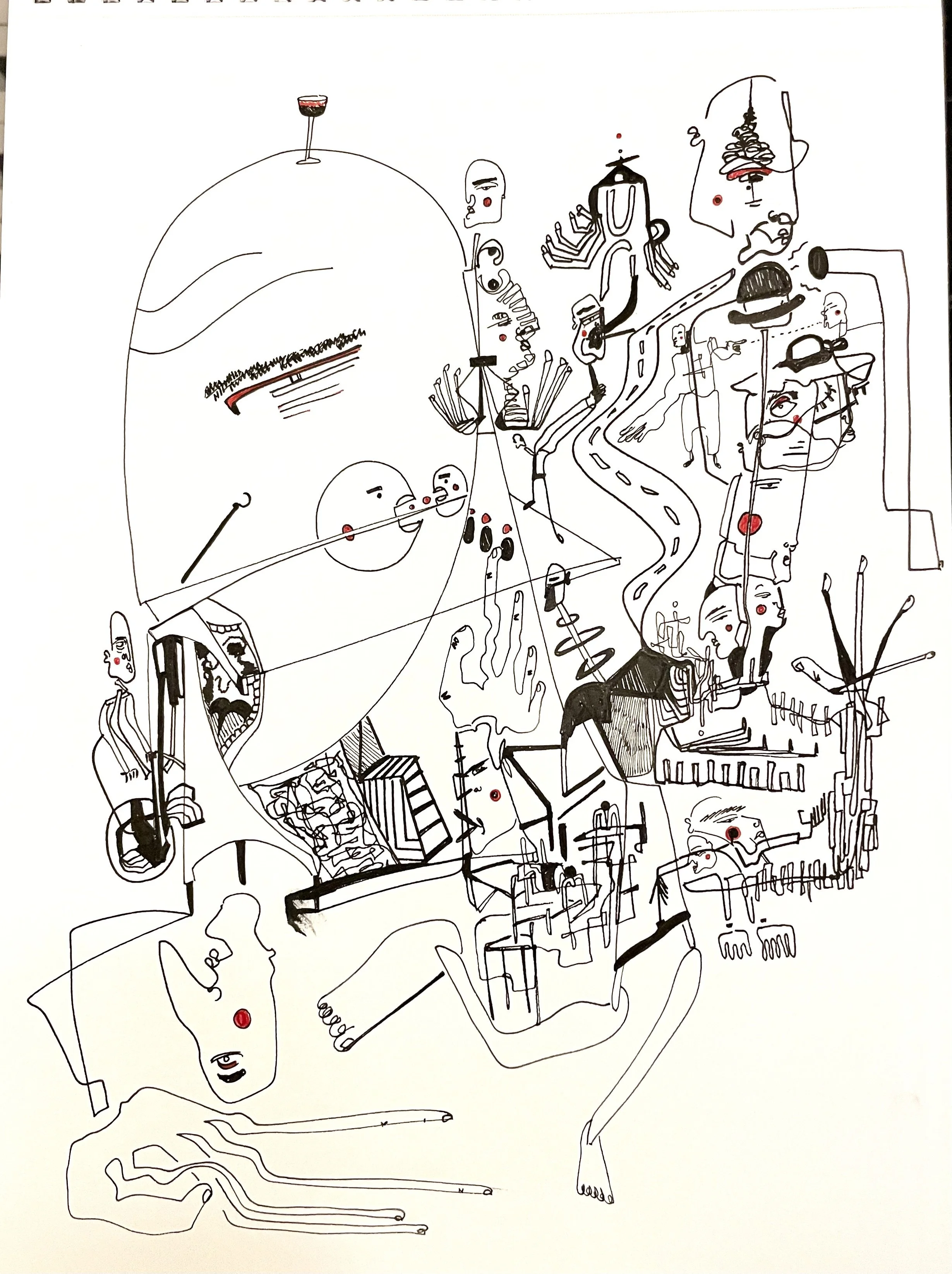 "(A Satire On) Chill Lo-Fi Beats About Unrequited Love", 8x12", ink pens on paper, January 2023