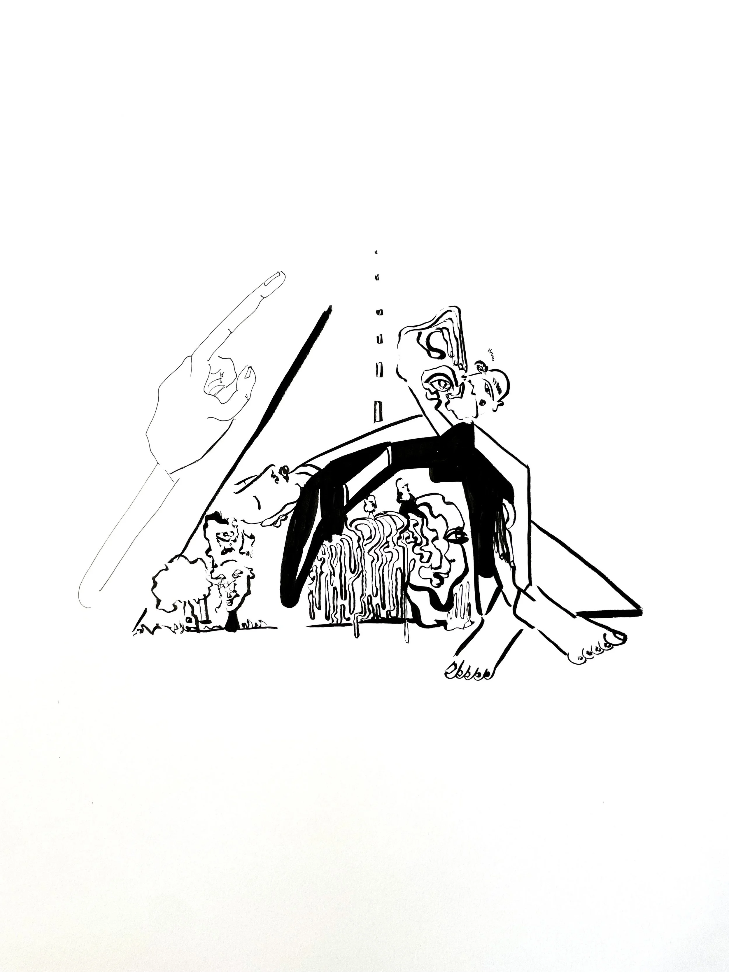 "TFW Lunch is Done", 18x24", ink and brush pen, March 2023