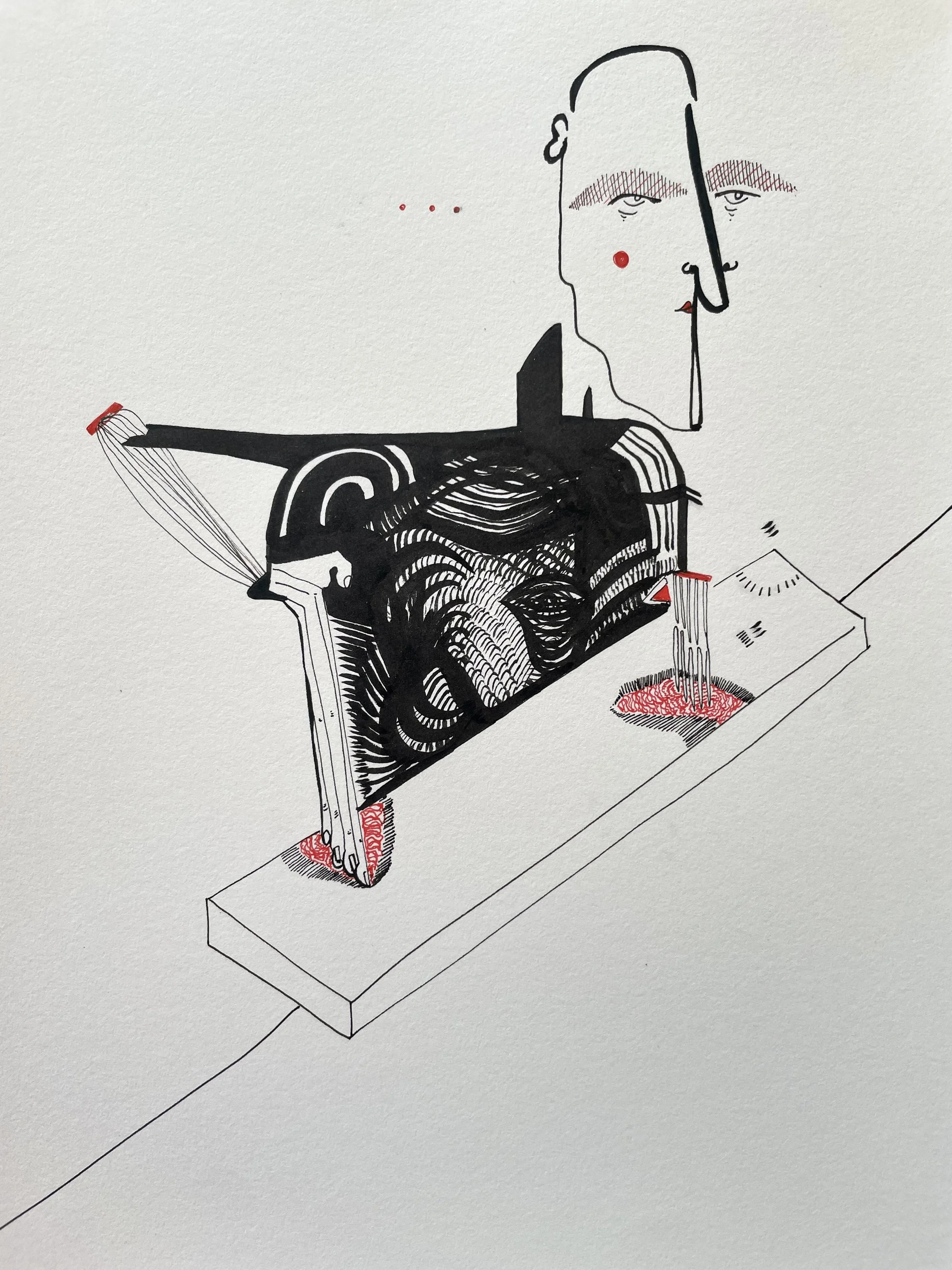 "Ergonomics", 8x12", ink and brush pen on paper, August 2023