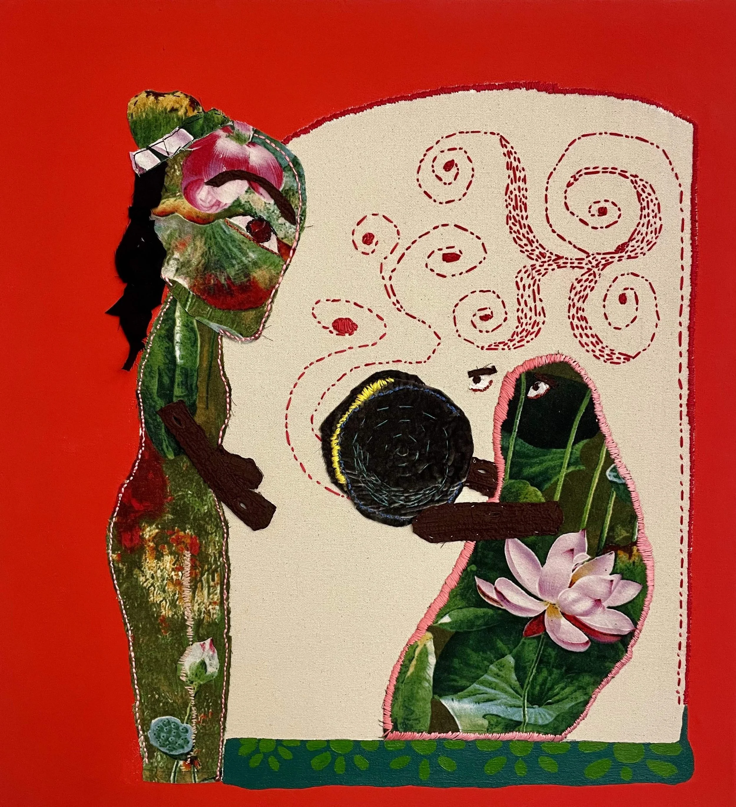Yes, I'll hold that for you, textile and embroidery thread on canvas, 2026