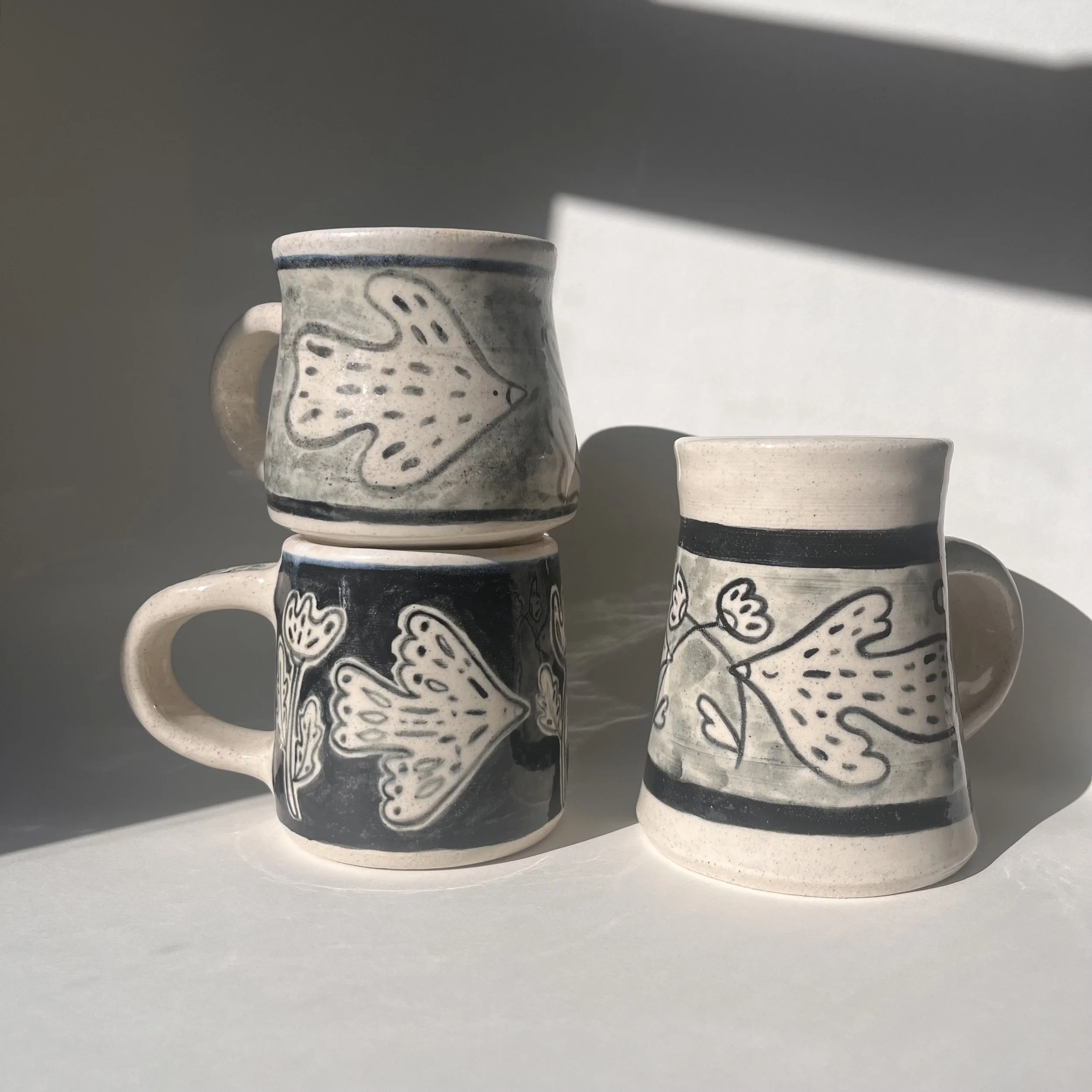 bird mug trio