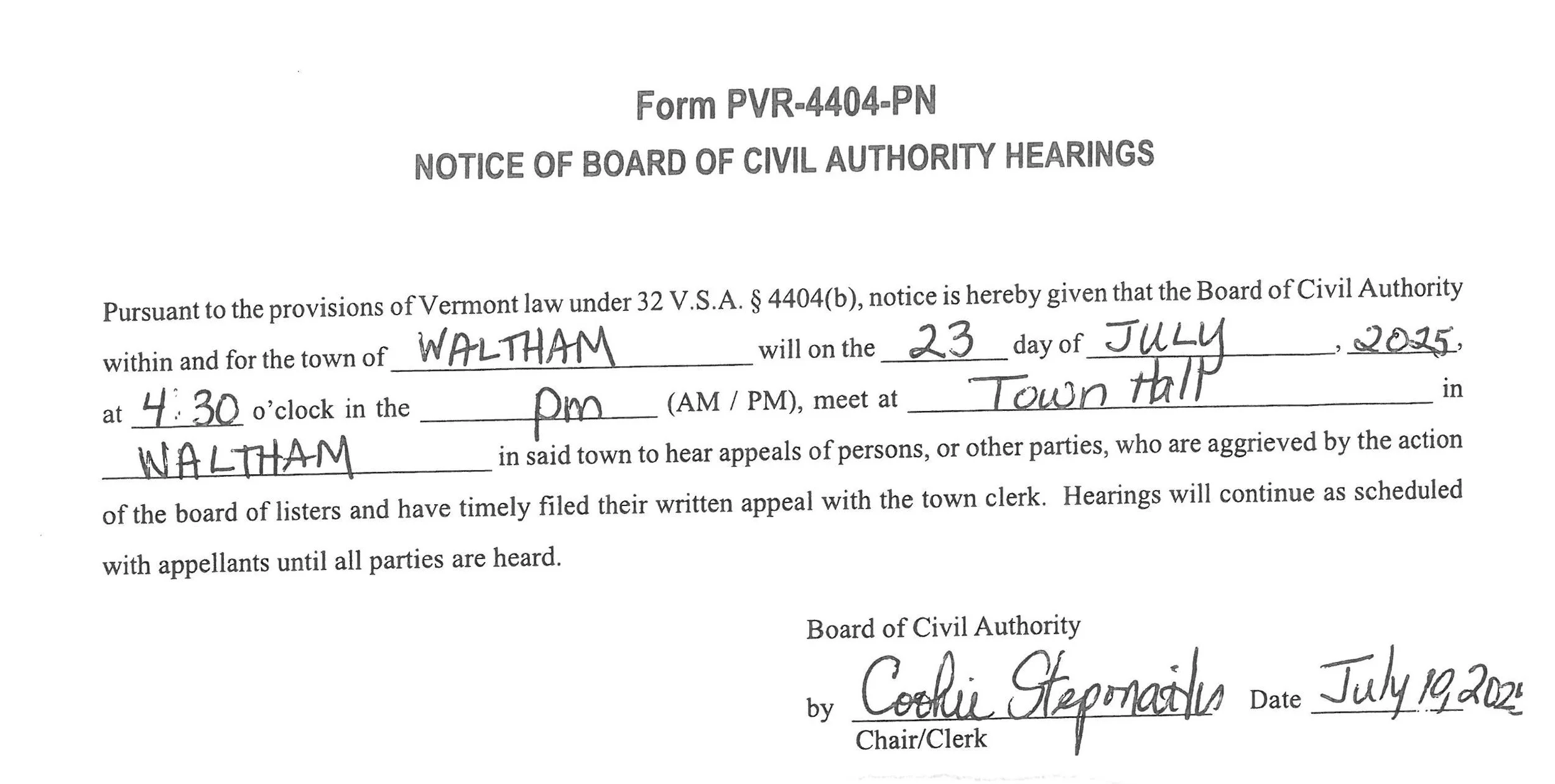 Board of Civil Authority