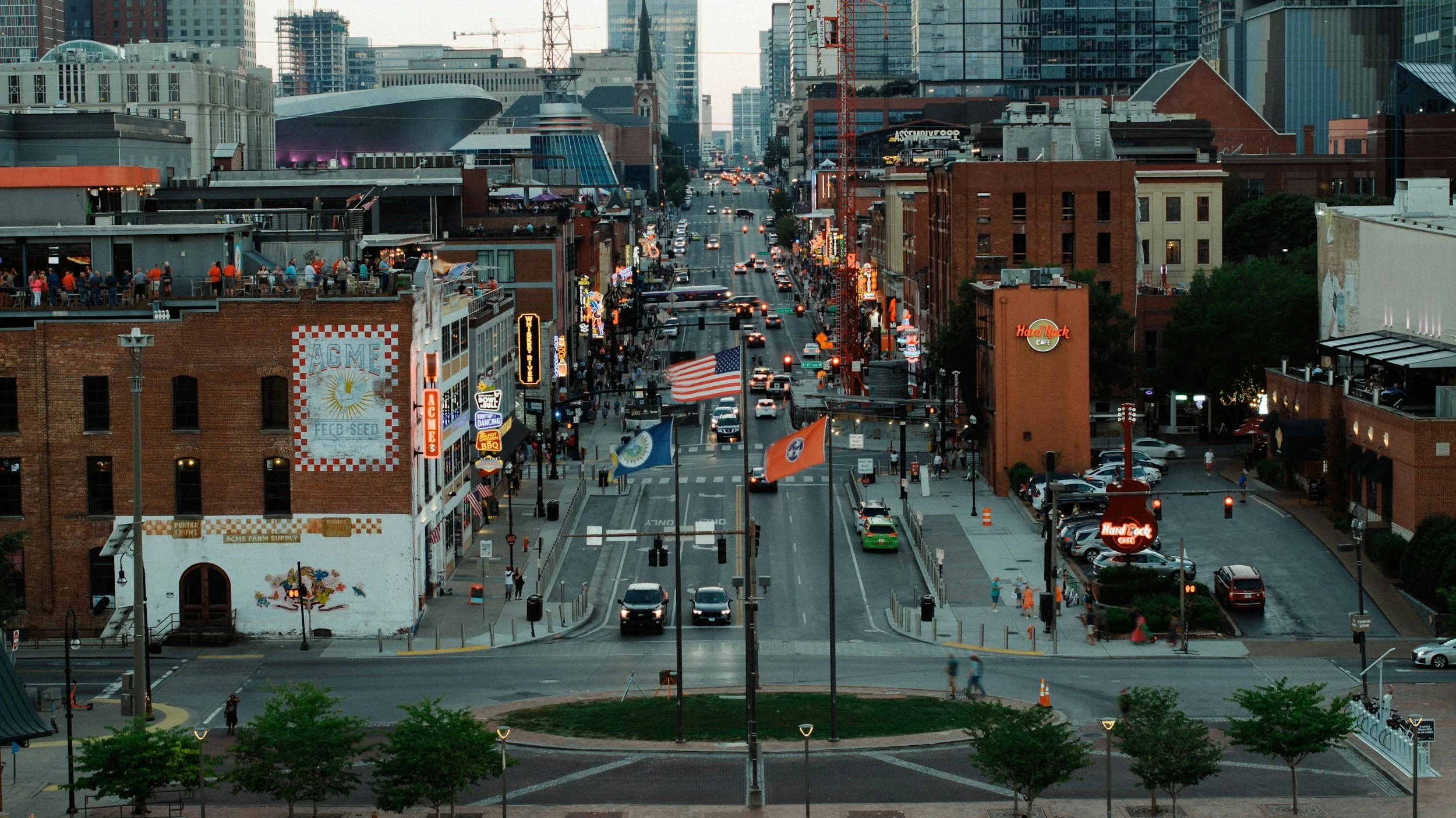 Lower Broadway in downtown Nashville, a stop on TripU Nashville student tours