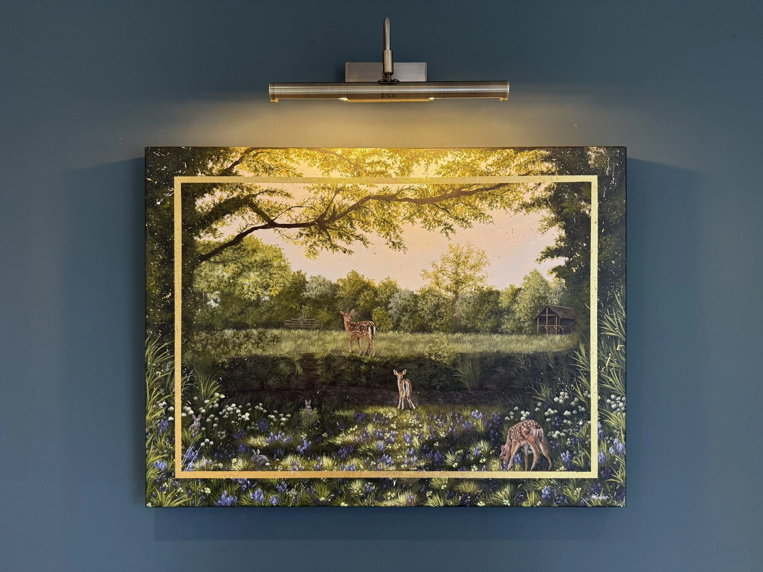 "Growth" 24ct Gold Leaf Deer Forest Original Painting 60 x 80 cm